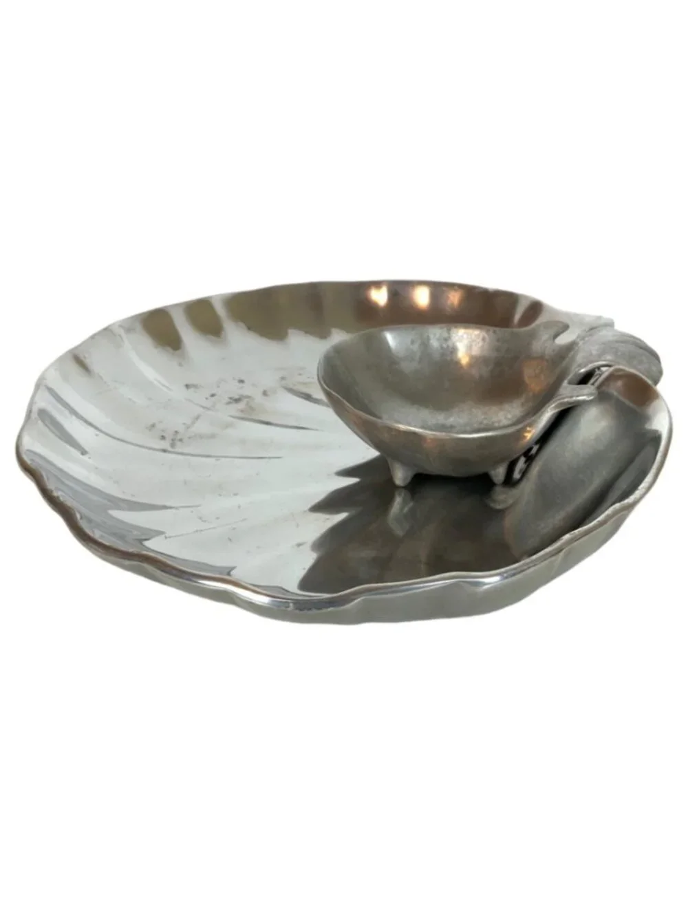 Wilton Armetale Clam Shell 2-Piece Chip & Dip Server Shiny Pewter Large
